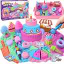 Golray Ice Cream Sensory Bin for Girls, Play Sand Art Kit with Sandbox, 2lb Magic Sand, Cake & Waffle Molds, Pretend Play Desserts Toys, Sensory Toy Set Gifts for Girl Toddlers Ages 3 4 5 6 7 8