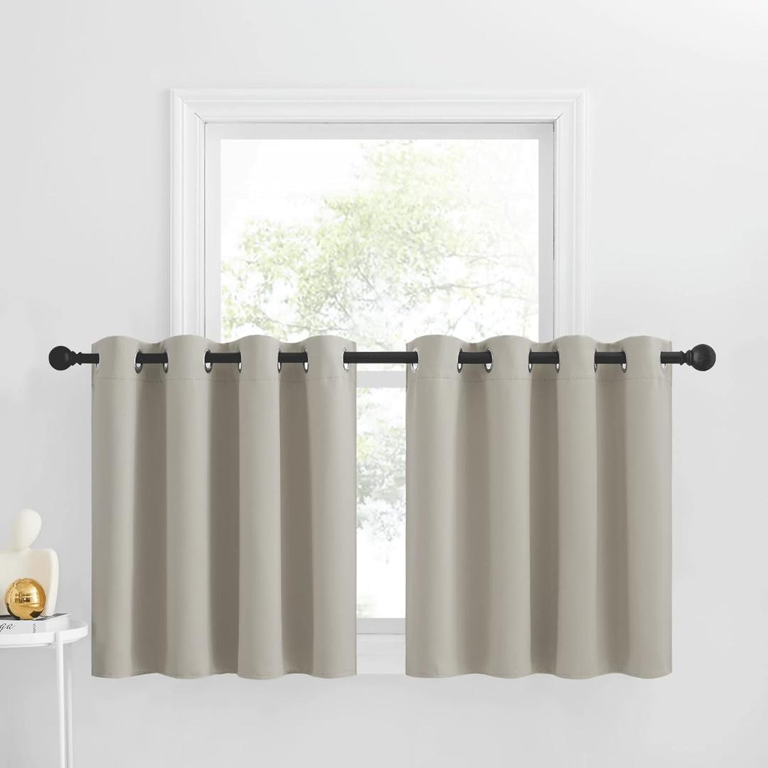 NICETOWN Kitchen Valance Treatment Blackout Tiers for Small Window Short Curtain Farmhouse Grommet Country Window Cover for Living Room/Basement, W52 x L30, 2 Panels, Natural