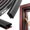 Black Rubber Weather Stripping Door Seal Strip, D Shape Door Weather Seal Strip, Self-Adhesive Soundproofing Frame Insulation Tape for Doors Frame/Window Seal,Blocks Cold Drafts Noise (40 Feet)