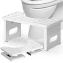 Foldable Toilet Stool, Bamboo Toilet Stool Squat Adults, 7 Inches Poop Stool for Bathroom, Collapsible Potty Step Stool with Non-Slip Strip, Space-Saving, No Assembly (White)