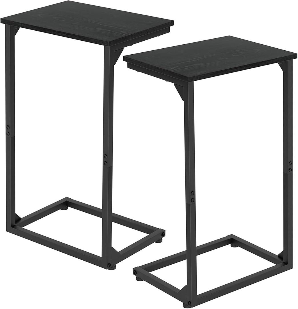 AMHANCIBLE C Shaped End Table Set of 2, Couch Tables That Slide Under, TV Trays, Side Tables for Living Room, Snack Table for Small Space, Black HET02BBK