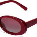 VANLINKER Polarized Retro Oval Sunglasses for Women and Men Small 90s Style VL9580 (C17 Red Frame/Red Lens)