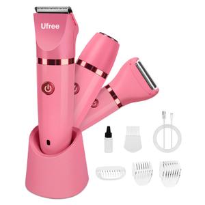 Ufree Bikini Trimmer Electric Razors for Women, Rechargeable Pubic Hair Trimmer Electric Shaver for Legs Body Hair, Bikini Shaver IPX7 Waterproof, Rose Red