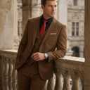 YND Men's 3 Piece Suit Set with Tie, 2 Button Slim Fit Solid Blazer Jacket Vest Pants, Business Wedding Party Suits for Men, Khaki, Large