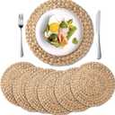 6 Pack, Round Woven Placemats, Natural Water Hyacinth Wicker Place mats, Braided Straw Table Mats, Charger Plates for Dining Table, Fall, Thanksgiving, Christmas (13.8 inch)
