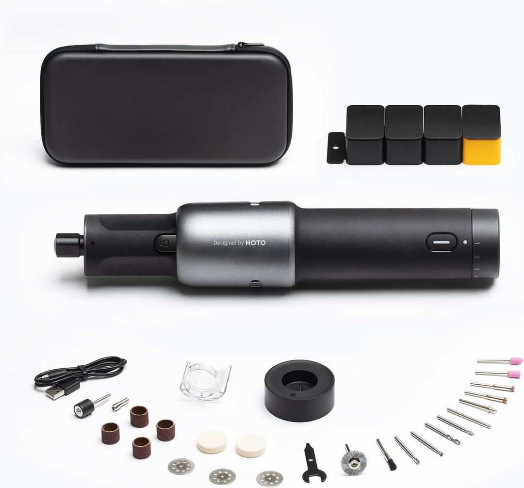 HOTO 4V Mini Cordless Rotary Tool Kit, 5 Variable Speed, 25000 RPM, Compact Size, 35 Accessories, USB-C Charging Base, LED Light, Power Tool for Sanding, Polishing, Carving, Cutting, DIY Crafts