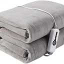 Electric Heated Mattress Pad 54" * 75" Full Size, 4 Heating Levels & 10 Hours Auto Off, Soft Lightweight Sherpa Coral Fleece Bedspread - Gray