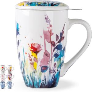 AmorArc 18oz Porcelain Tea Mug with Infuser & Lid, Loose Leaf Tea Cup with Stainless Steel Strainer, Large Coffee Mug Gift for Women, Tea Lovers, Home & Office
