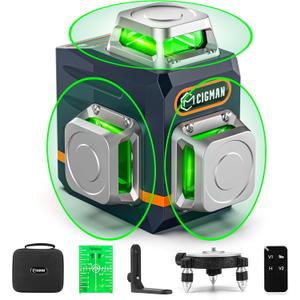 CIGMAN Laser Level Self Leveling 3x360 3D Green Cross Line for Construction and Picture Hanging, Rechargeable battery, Remote Controller, Magnetic Rotating Stand Included CIGMAN Laser Level Self Leveling 3x360 3D Green Cross Line for Construction and Picture Hanging, Rechargeable battery, Remote Controller, Magnetic Rotating Stand Included