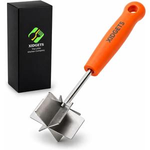 Stainless Steel Mini Meat Chopper & Masher | 6-Blade Ground Beef Chopper Tool | Small Hamburger Smasher | Compact Ergonomic Handle | Dishwasher Safe - 7" (Retro Orange Mini)