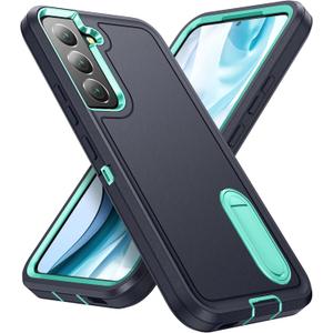 BaHaHoues for Samsung Galaxy S22 Case with Built in Kickstand,Shockproof/Dustproof/Drop Proof Military Grade Protective Cover for Galaxy S22 5G 6.1 inch (Dark Blue/Aqua Blue)