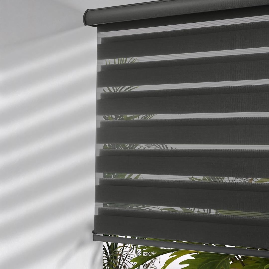 MYshade Cordless Zebra Blinds with Free-Stop Function - Dual Layer Light Filtering & Privacy Sheer Shades for Day and Night - Easy Install Window Shades for Home, Living Room, 30.5" W*72" H,Black