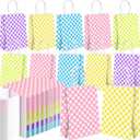 Yeaqee 100 Pcs Pastel Paper Bags Easter gift Goodies Bags Bulk Plaid Pastel Party Favors with Handle Easter Treat Wrapping for holiday Party Favor Supplies