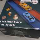 Flex Tracks 15 Ft Starter Set, Flexible Race Track for Kids 3+ with Strong Suction Cups, Flexible Car Track Race Car Ramp Track Compatible with 1/64 Diecast Cars, Portable Rolls Up Race Tracks (Blue/Red)