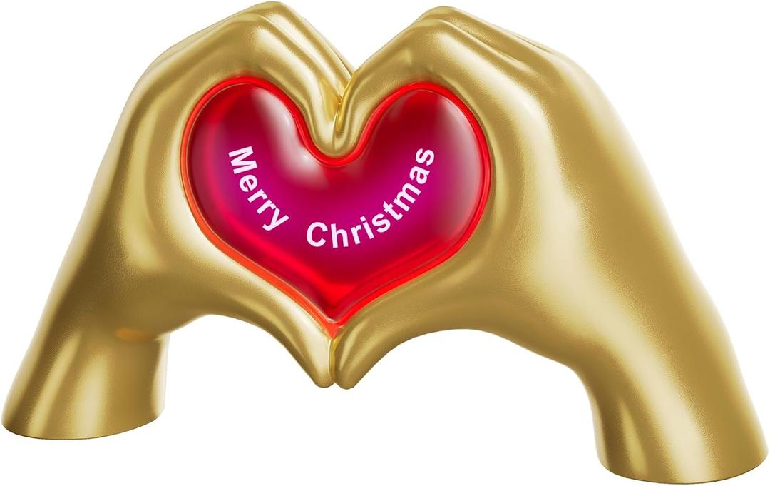 Gold Room Decor Heart Hand Sculpture,RGB Light,Bedroom Kitchen Table Bookshelf Decor, Anniversary Birthday Valentine Thanksgiving Christmas Gifts for Girl Girlfriend Women Mom (Merry Christmas)
