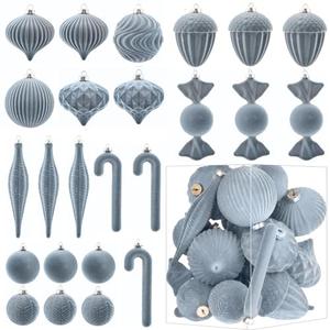 Velvet Ornaments for Christmas Tree Decorations - Dusty Blue Flocked Christmas Ornament Set for Winter Holiday Decor - Shatterproof Xmas Balls Ornaments Bulk - Pack of 12