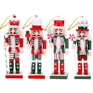 Candy Colored Christmas Nutcracker Ornaments Set - 5 Inch Wooden Nutcracker Soldiers with Hanging Ropes for Xmas Tree & Tabletop Decor, Holiday Party Festive Home Decoration