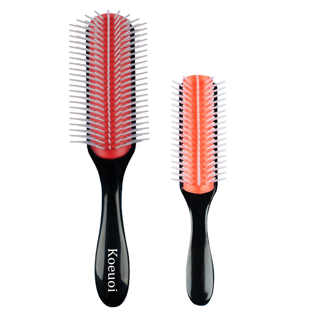Classic Styling Hair Brush for Wet or Dry Curly Hair. 9 Row Black Brush for Detangling, Separating, Shaping (Red1 Piece)