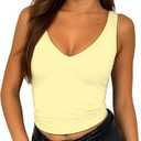 ForeFair WFloomen's Sleevelsee V Neck Crop Tank Top Summer Double Layer Going Out Workout Casual Basic Tops, XS