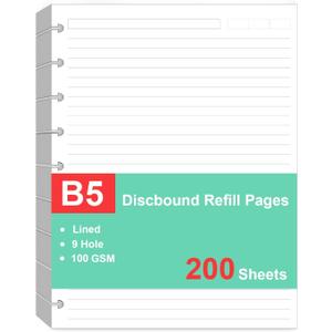 (2 Pack)9 Disc Discbound Refill Paper, Loose Leaf Paper, 9 Disc Prepunched Paper for Happy Planner Inserts, White Paper, Total 200 Sheets/400 Pages, College Ruled, 100gsm, 7 X 9.2.5 Inch