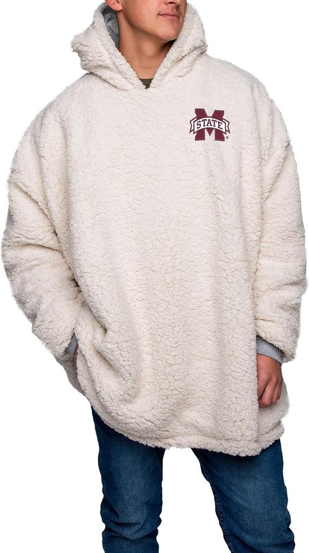 FOCO NCAA unisex-adult Reversible Oversized Sherpa Hoodie Sweatshirt Big Logo Hoodeez (Team Color,  One Size)