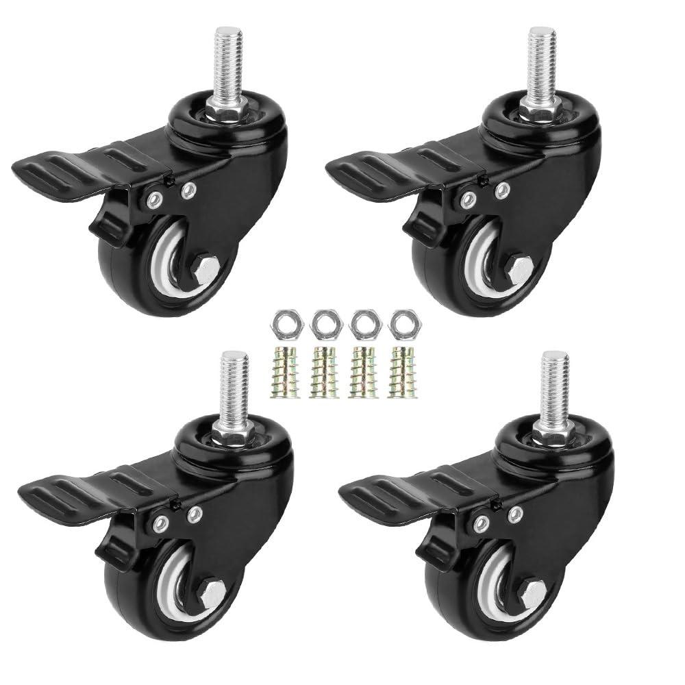Norgail 1.5 Inch Caster Wheels Metric Size M825mm Threaded Stem Casters Castors Wheels, 360 Degree Direction with Brakes Industrial Wheel Furniture Caster DIY Tools Pack of 4