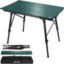 VILLEY Portable Camping Table with Adjustable Legs, Lightweight Aluminum Folding Beach Table with Carrying Bag for Outdoor Cooking, Picnic, Beach, Backyards, BBQ and Party - Green