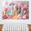Pink Castle Flowers Photography Background Fantasy Fairy Tale Wonderland Background Pink Princess Castle Backdrop Girl Baby Kids Birthday Wedding Baby Shower Party Banner (A1, 7x5feet)