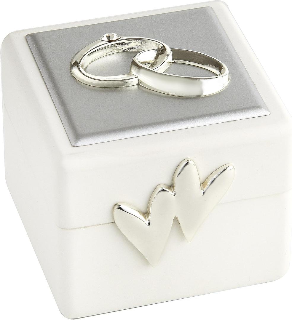Elegance Wedding Ring Box with Double Rings,Silver