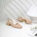 Mostrin Womens Chunky Low Heels D'Orsay Slingback Block Heel Pumps Closed Square Toe Dress Shoes for Work Office Daily Wedding (Beige), Size 6
