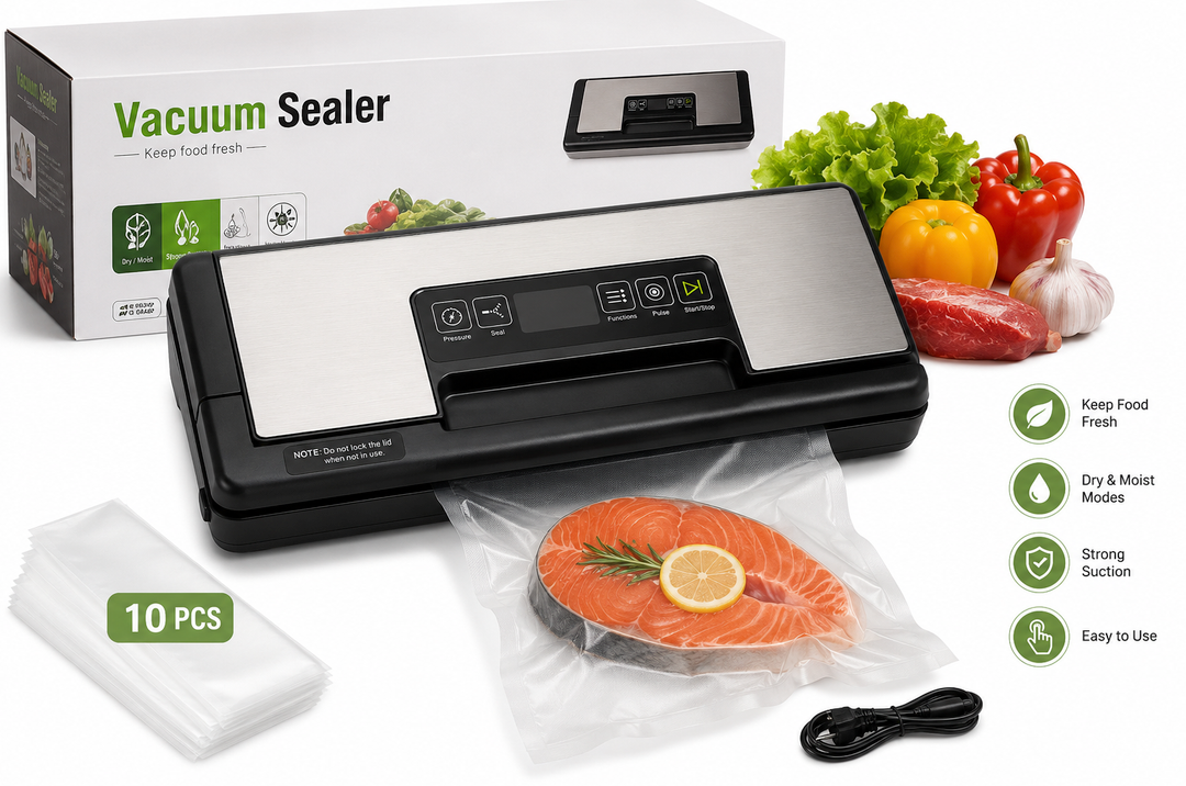95kPa Vacuum Sealer Machine with AquaLock Technology, for Moist Seals, 2X Seal & 130W, Fully Automatic Food Sealer, Built-In Cutter, Bag Storage & Hose, Precision Sealing, 2 Bag Rolls,Stainless Steel