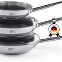 GIPFEL INTERNATIONAL 3 Piece Stainless Steel Frying Pan Set 8, 10, 12 Inch - Tri Ply Stainless Steel Skillet Healthy Cookware - Fry Pans for Induction Gas Electric Ceramic Stove & Oven Safety