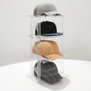 koretech Hat Organizer Box, 4 Tier (Up to 12 Hats) Stackable Clear Hat Display Case Baseball Cap Holder Stand, Hats Display Rack Tabletop