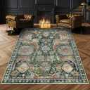 RUGSURE Washable Area Rugs - Perfect for Living Room, Bedroom, Kids Room, Nursery - Stain & Water Resistant Non-Slip, Pet & Child Friendly, Vintage Tribal Area Rugs (Green, 3' x 5 ')