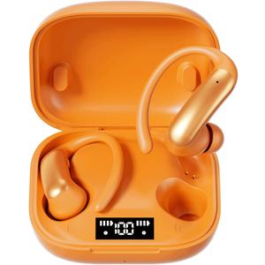 Ear Buds Wireless Earbuds Bluetooth Headphones with 60H Playtime LED Display Case, Over-Ear Hook with Mic, Stereo Sound, Easy Button Controls, Sports Earphones for Running Workout Gym Orange