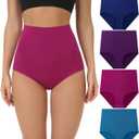 wirarpa Women's Underwear Cotton Super High Waisted Briefs Stretch Full Coverage Panties 4 Pack (X-Large, Multicolora5)