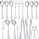 Mwellewm 17Pcs Serving Utensils, Silver Stainless Steel Serving Spoons, Slotted Spoon, Fork, Tongs, Cake Pie Server, Soup Spoon Metal Buffet Banquet Cutlery Set for Parties Entertaining Catering