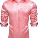 DiBanGu Mens Satin Dress Shirts Casual Long Sleeve Button Down Shirt Regular Fit Wrinkle Free Shiny Shirts for Men Party Prom, Light Pink, Large