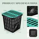 Large Drainage Catch Basin with Debris Basket, Durable 16x16x16 in French Drain Basin with Fiberglass Grate, No Reserved Hole for Yard, Patios, Downspouts, Lawns