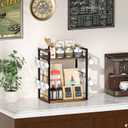 Dorhors 2 Tier Coffee Bar Accessories and Organizer,Multi-functional Mug Holder with 12 Hooks,Wood Coffee Station Organizer,Kitchen Countertop Shelf (Rustic Brown)