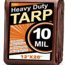 Keten Tarps Heavy Duty Waterproof 12X20Ft, 10 Mil Thick Multipurpose Poly Tarp Tear & Fade Resistant, UV Blocking, Outdoor Tarp with Reinforced Grommets for Roof, Camping, Patio, Pool (Brown/Silver)