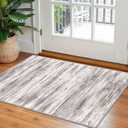 KOZYFLY Modern Abstract Small Area Rugs 2x3, Washable Kitchen Rug Non-Slip Soft Small Bathroom Rug, Grey/Light Beige/Brown Striped Entryway Rugs Abstract Print Faux Wool Doormat