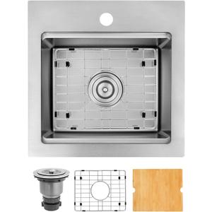 17"X17" Drop-In Top Mount Bar Sink, 16 Gauge Stainless Steel, Single Bowl Workstation Sink,Brushed Finish, Large Volume with Accessories(17" x 17")
