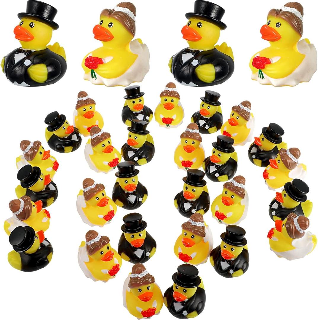 Jerify 12 Pcs Bride Groom Duck Bath Toy 2.5 Inch Wedding Rubber Duck Marriage Mini Ducks for Ceremony Bridal Gift Souvenir