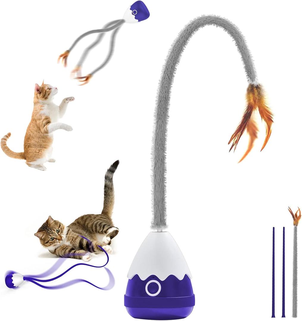 Cat Toys Rechargeable Plush Cat Wand Toy with Silicone Teaser Tail, Electronic Cat Toys Interactive for Indoor Cats/Kittens, Automatic Exercise Cat Toy - Navyblue (Nayvblue)