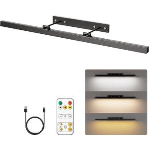 Large Battery Operated Wireless Picture Light，Rechargeable 39.4inch Painting Display Light,Remote Control Wall Lights with Three Modes and Timing for Art Frame