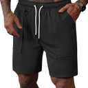Men's Sweat Shorts Elastic Waist Drawstring 6'' Inseam Casual Gym Athletic Shorts with Pockets  (Medium, Black)