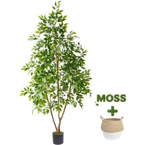 Warmplants Artificial Ficus Tree 7ft Tall Fake Plant with Basket