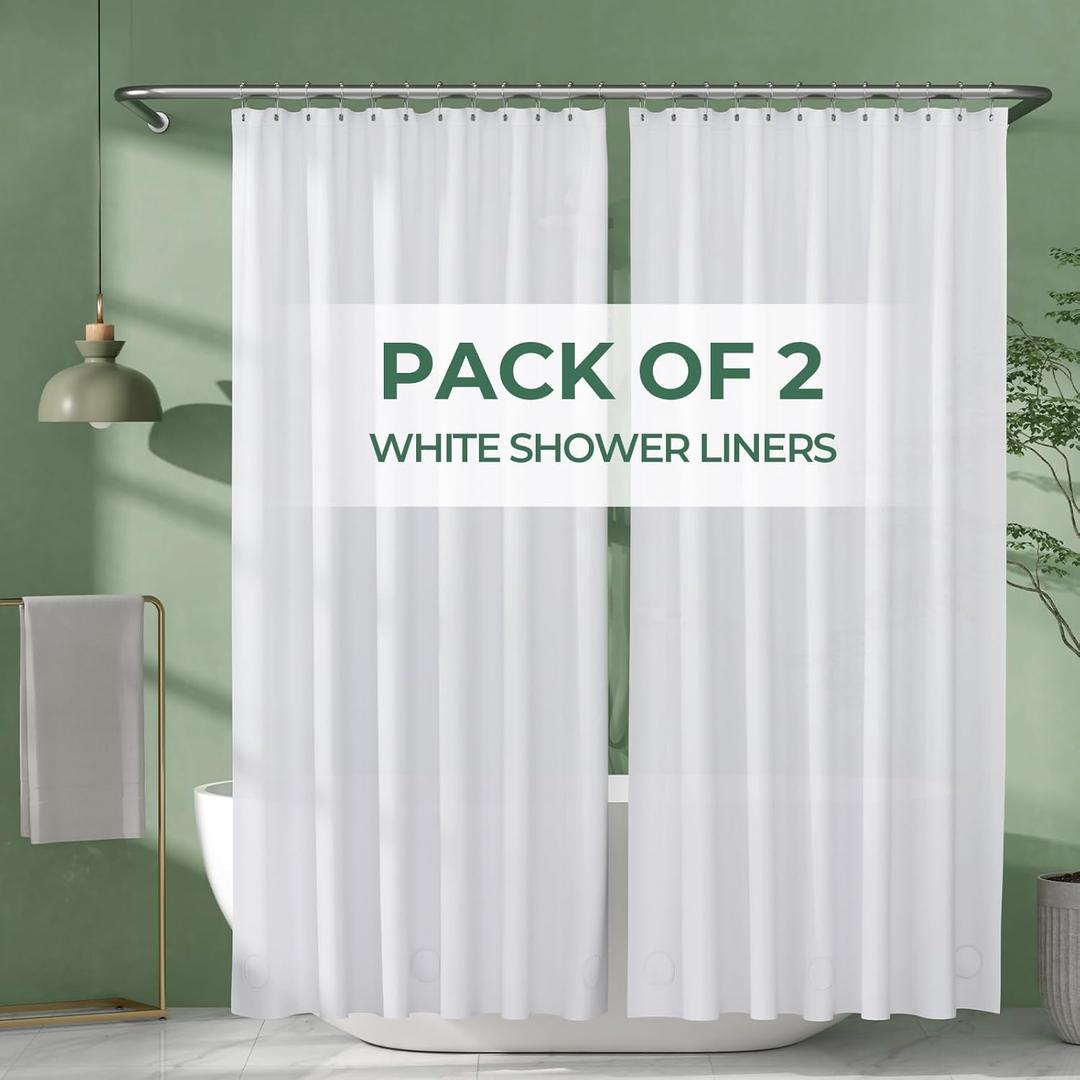 AmazerBath Shower Curtain Liner 2 Pack, 72 x 72 Inches PEVA Plastic Shower Liner with 3 Weighted Stones and 12 Rustproof Metal Grommet, Standard Size Lightweight Shower Curtain - White