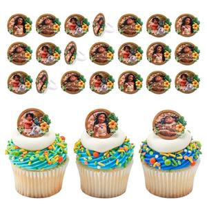 DecoPac Disney Moana 2 Rings, 24 Cupcake Decorations Featuring Disney's Moana, Maui, Simea, & Pua - 24 Pack